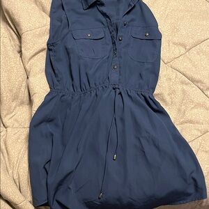Gypsies & Moondust Navy Sleeveless Drawstring Shirt Dress